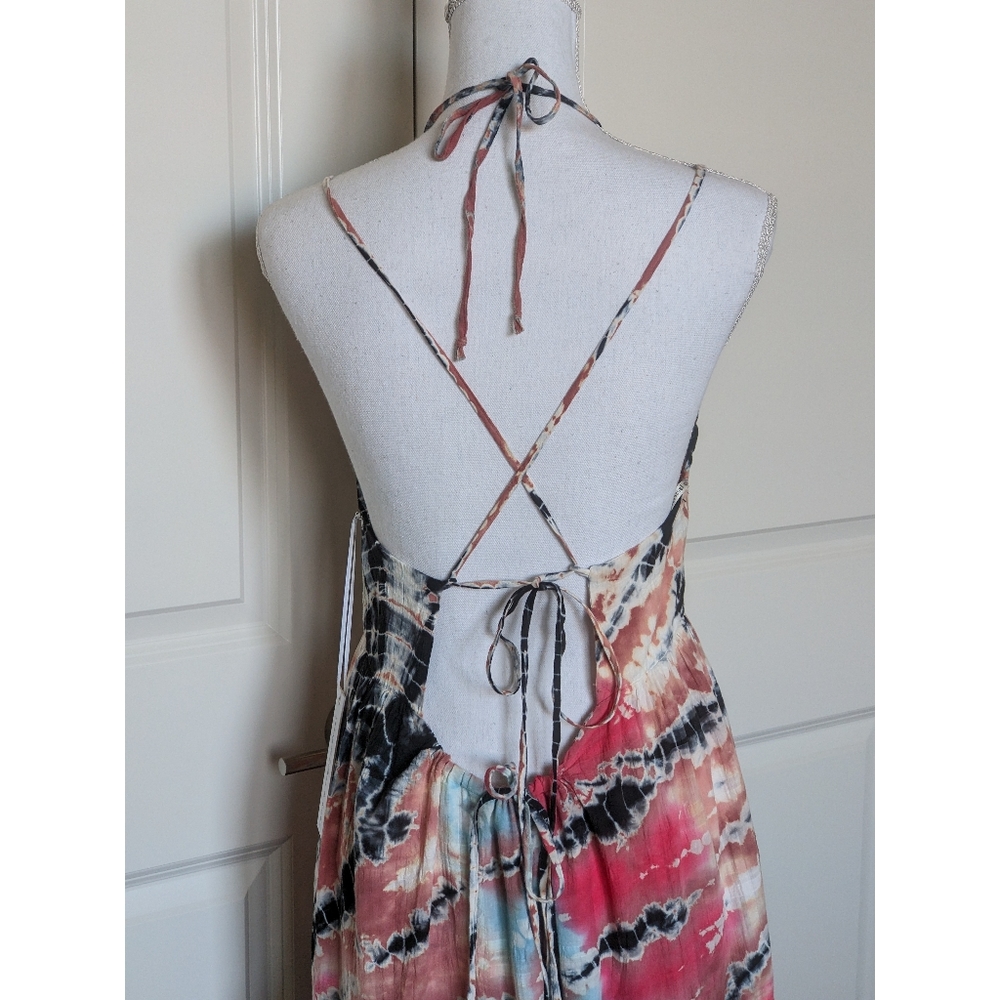 Young Fabulous & Broke Maxi Sun Dress Tie Halter Strawberry Tropic Tie Dye - Picture 12 of 17